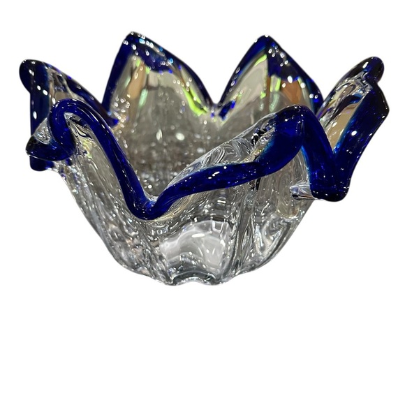 Elegant Blue and Clear Glass Art Bowl - Picture 1 of 5